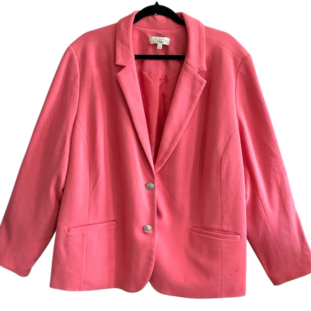 Talbots knit Blazer Salmon/Coral Womens Plus 24W Stretch Silver tone buttons